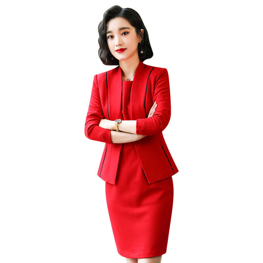 Black Red female elegant woman's office blazer dress jacket suit ladies office wear sets costumes business dresses