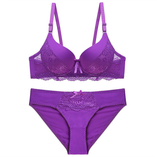 2020 New Women Bra Sets Sexy Solid Color Bow Lace Fashion Floral Patchwork Under Wear Push Up Female Bra Sets