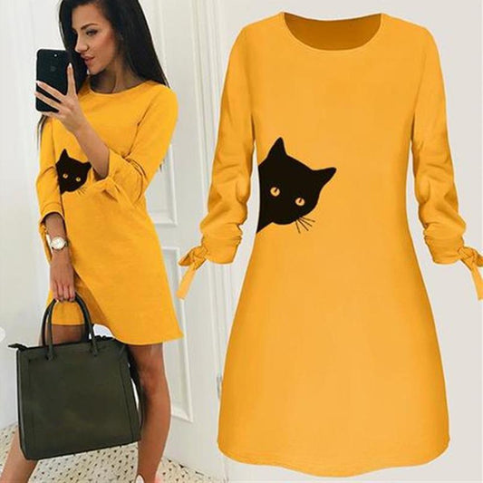 Women Printed Cat Gown